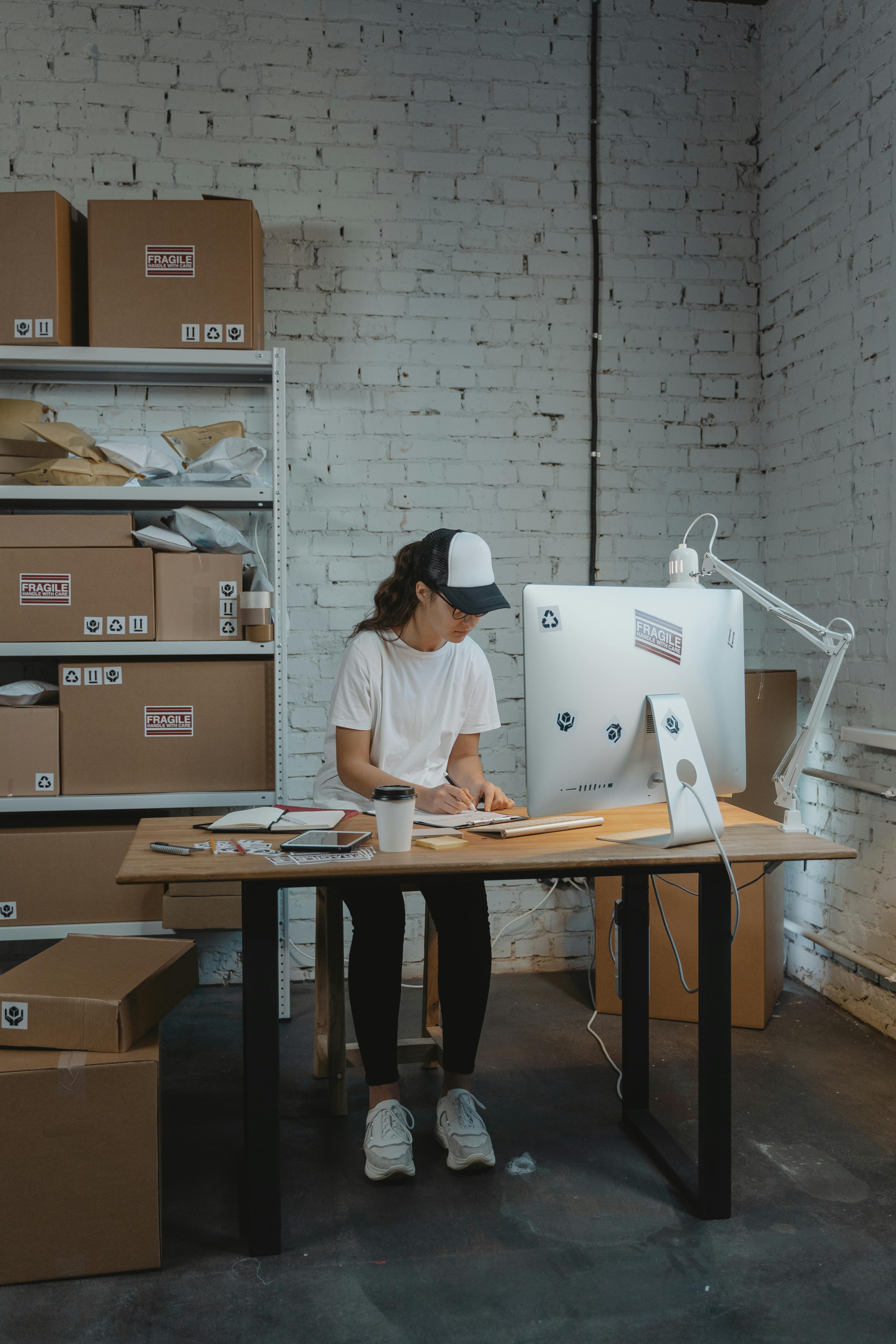Woman Working inside Warehouse